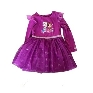 Purple Long Sleeve Dress with Character Print frozen Disney 3/4T